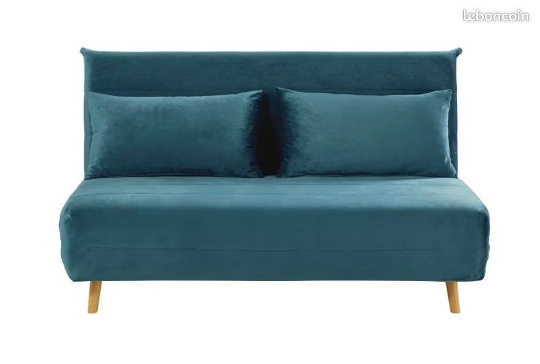 Banquette convertible 2 places velours bleu pétrole – Très bon état (image 6)