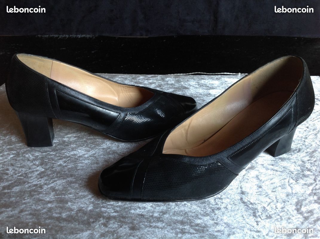 ESCARPINS CORINE TOUT CUIR VÉRITABLE NOIR VERNIS Envoi Possible (image 8)