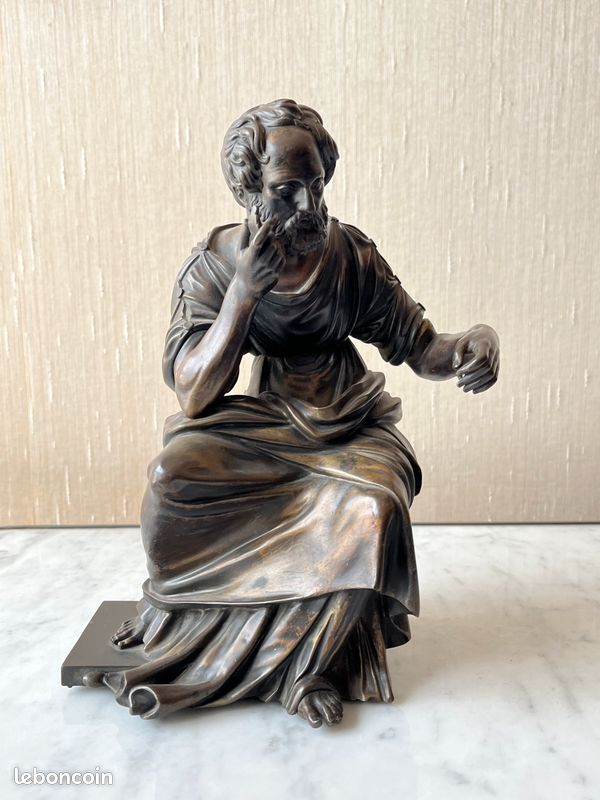 Sculpture en Bronze Fin XIXe - Philosophe Réfléchissant - 24 cm x 17 cm x 11 cm (image 1)