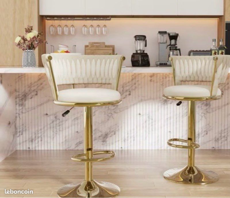 Tabouret blanc doré (image 2)