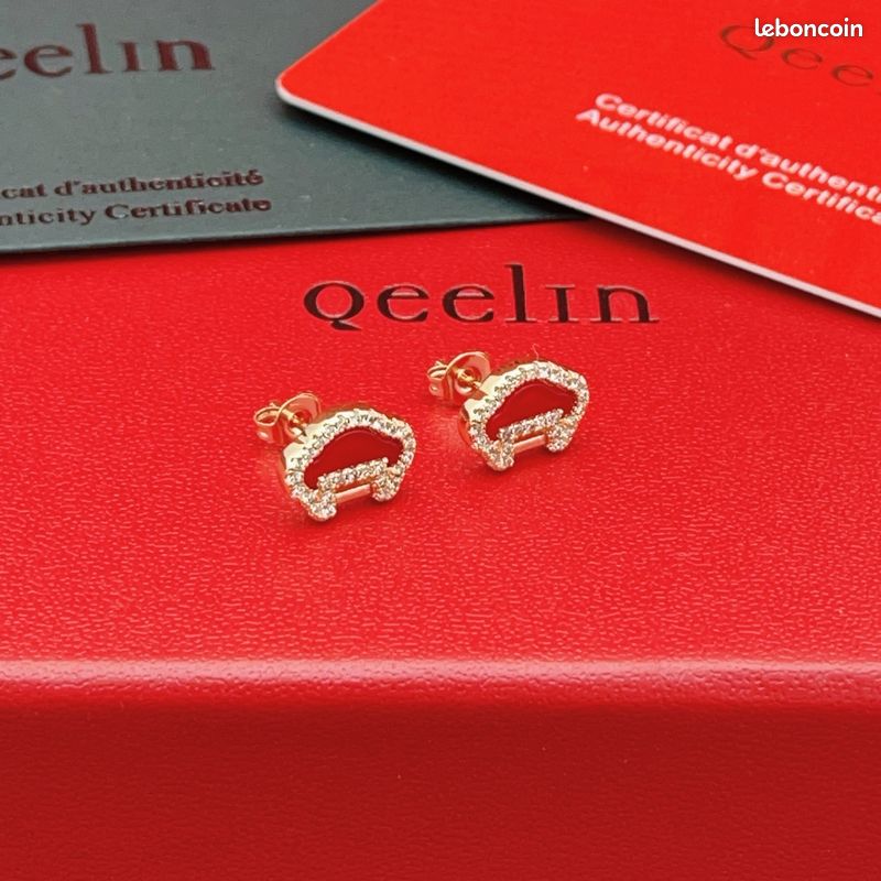 Boucles d’oreilles Qeelin motif nuage rouge strass | Presque neuves (image 2)