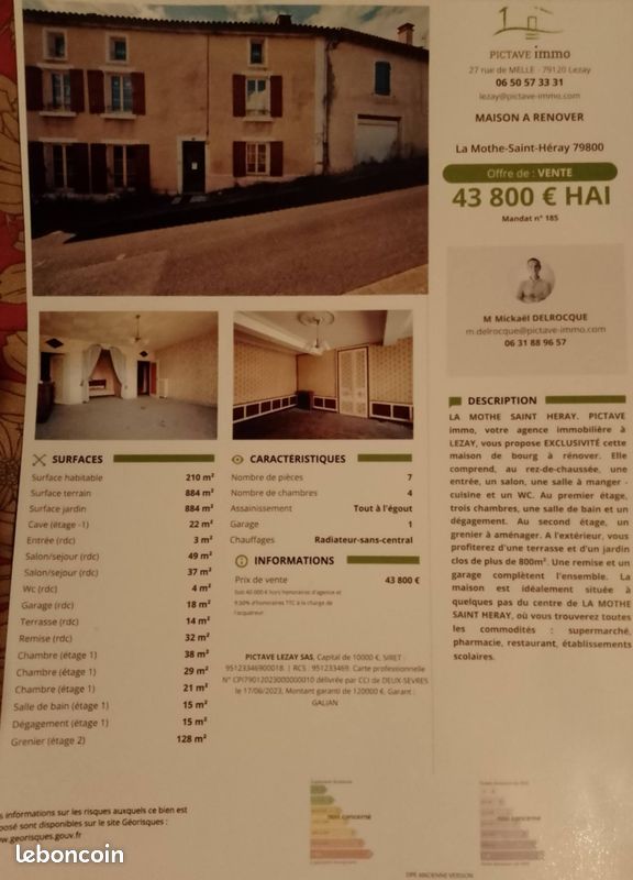 Maison 6 pièces 200 m² · à La Mothe-Saint-Héray · 200 m² · 43 800 €