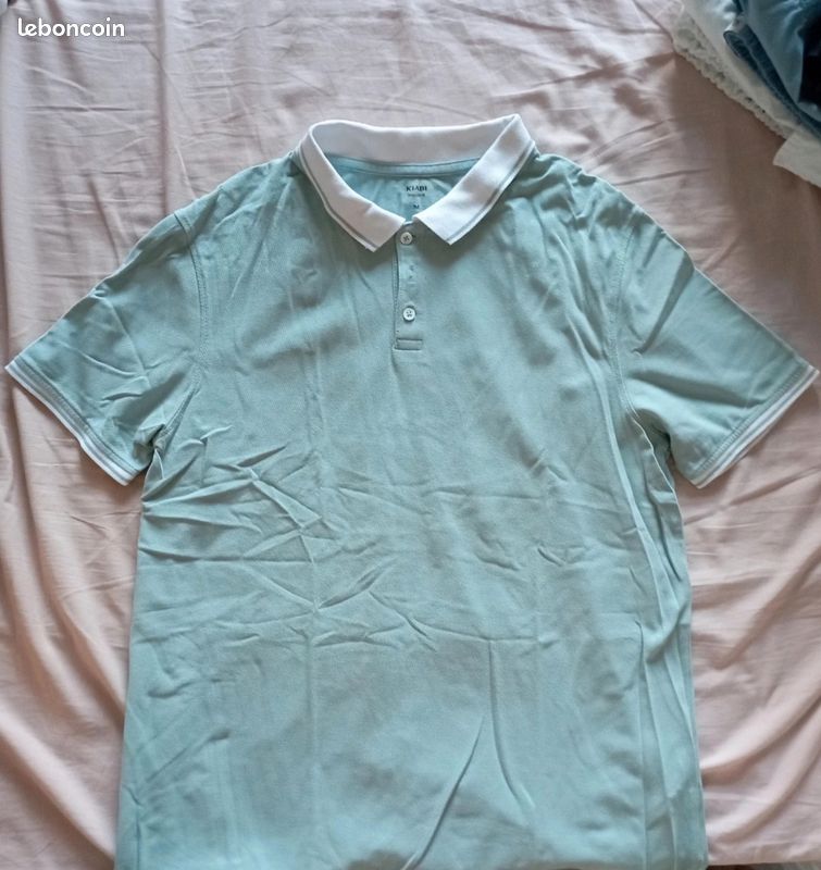 Polo vert d'eau et blanc (image 1)