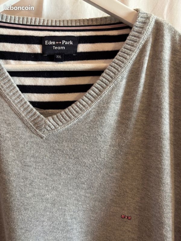 Pull Fin Col V EDEN PARK Taille XXL - Gris, 100% Coton, Occasion Très Bon état