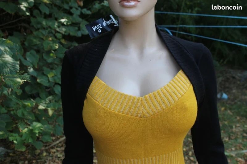 Pull col V Noir Moutarde neuf M/L (image 2)
