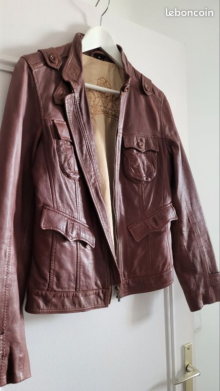 Veste En Cuir Nappa D'agneau Marron Taille 38 - Marque Helline, Parfait état Occasion