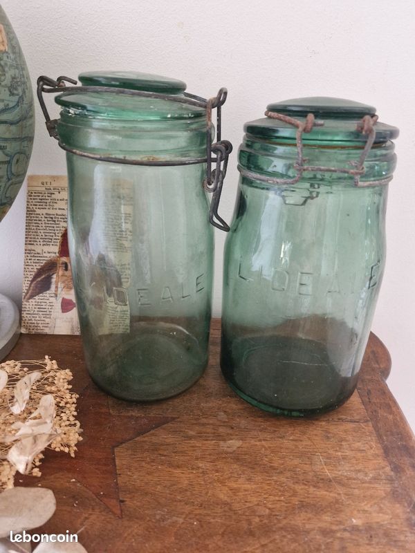Bocal En Verre L'Idéale 3/4 Litre Vert - Vintage Conserve - 2 Disponibles