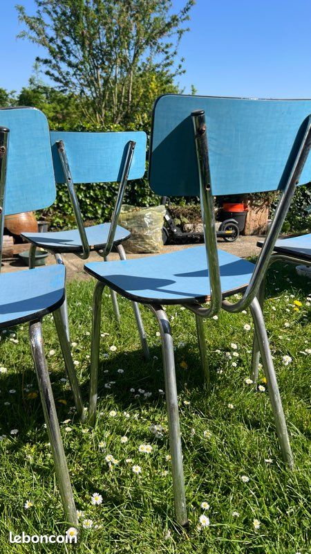 Lot de 4 chaises vintage écolier bleu ciel - Style Industriel (image 5)