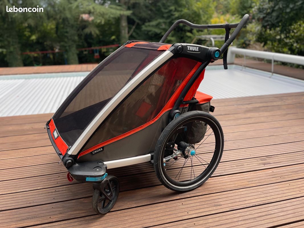 Remorque De Vélo Double Thule Chariot Cross 2 - Pour 1 Ou 2 Enfants, Couleur Dark Slate/Kaki, Neuve