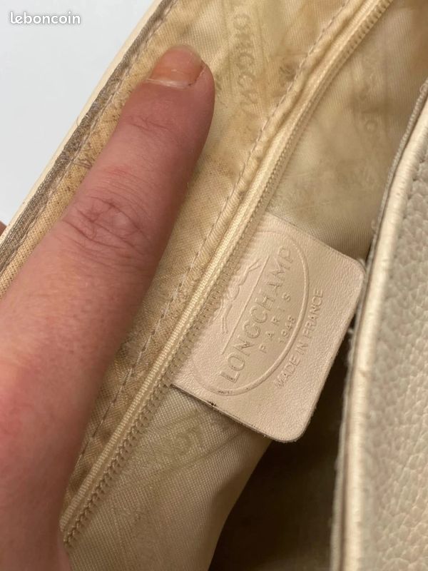 👜 Sac bandoulière Longchamp Paris en cuir beige – Made in France (image 10)