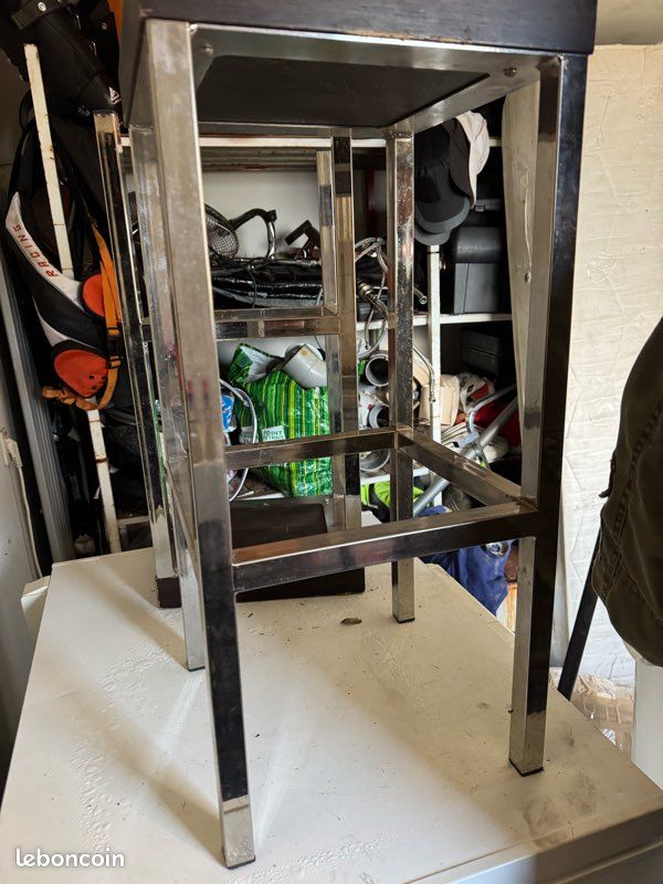 2 tabourets inox et bois massif lourd design (image 3)