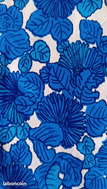 Echarpe en soie 1970s design fleurs bleues géométriques vintage (image 6)