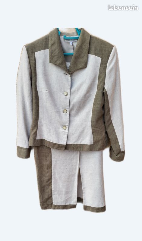 Tailleur 42 veste et jupe jaqueline riu beige et marron (image 1)