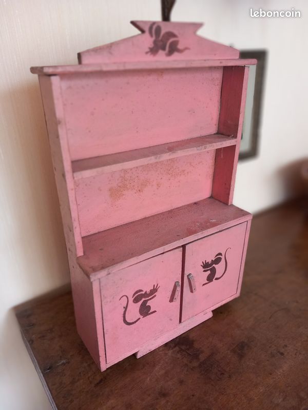 Buffet rose bois ancien pochoir souris (image 2)