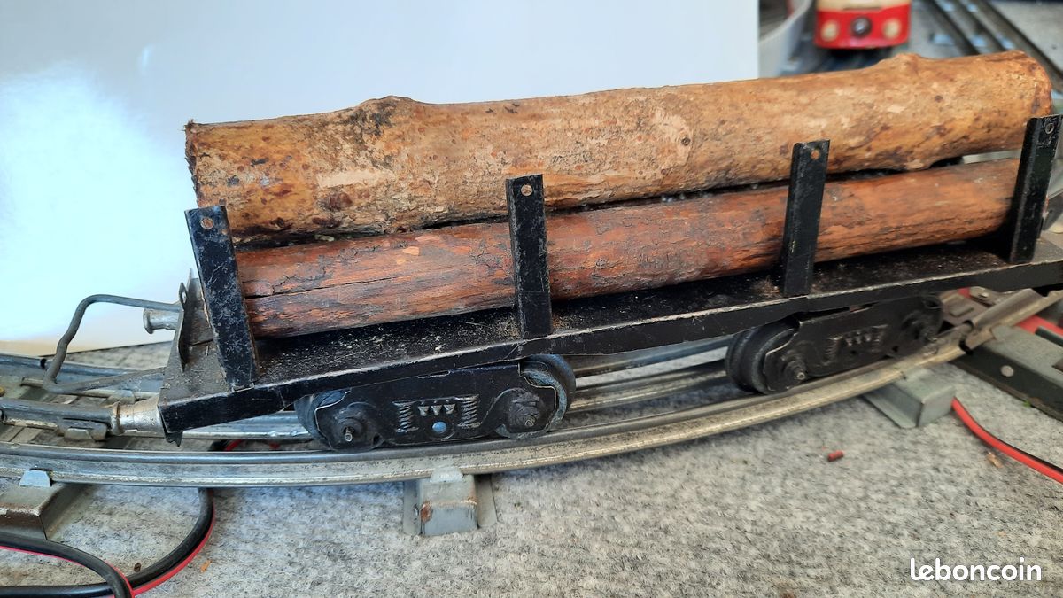 Wagon Plat à Bogies à Grumes JEP O - Tôle - Longueur 25 Cm - 1952 - Train Ancien
