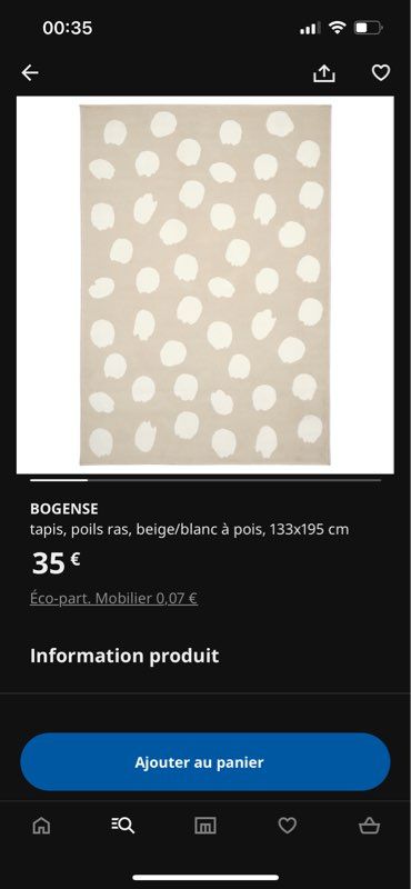 BOGENSE Tapis, poils ras, beige/blanc à pois, 133x195 cm - IKEA