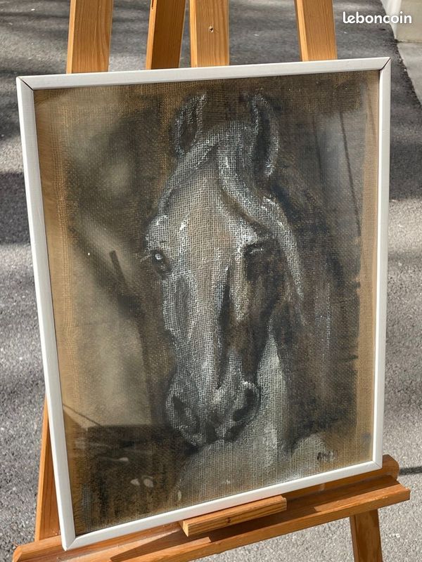 Tableau au fusain tête de cheval 52x42 (image 3)