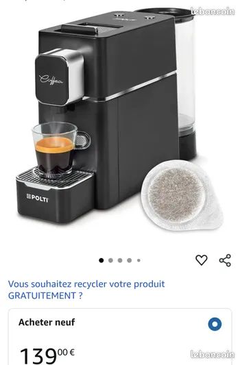 Machine à Café Expresso POLTI Coffea S15B - Compatible Dosettes E.S.E. 44mm, Réservoir 0.85L, Noire - Café Personnalisable