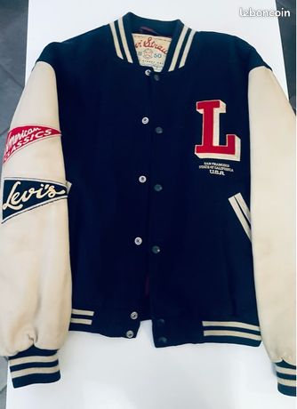 Bomber Levi's Vintage Années 90 – Cuir – Taille XL – Bleu – Occasion Très Bon état
