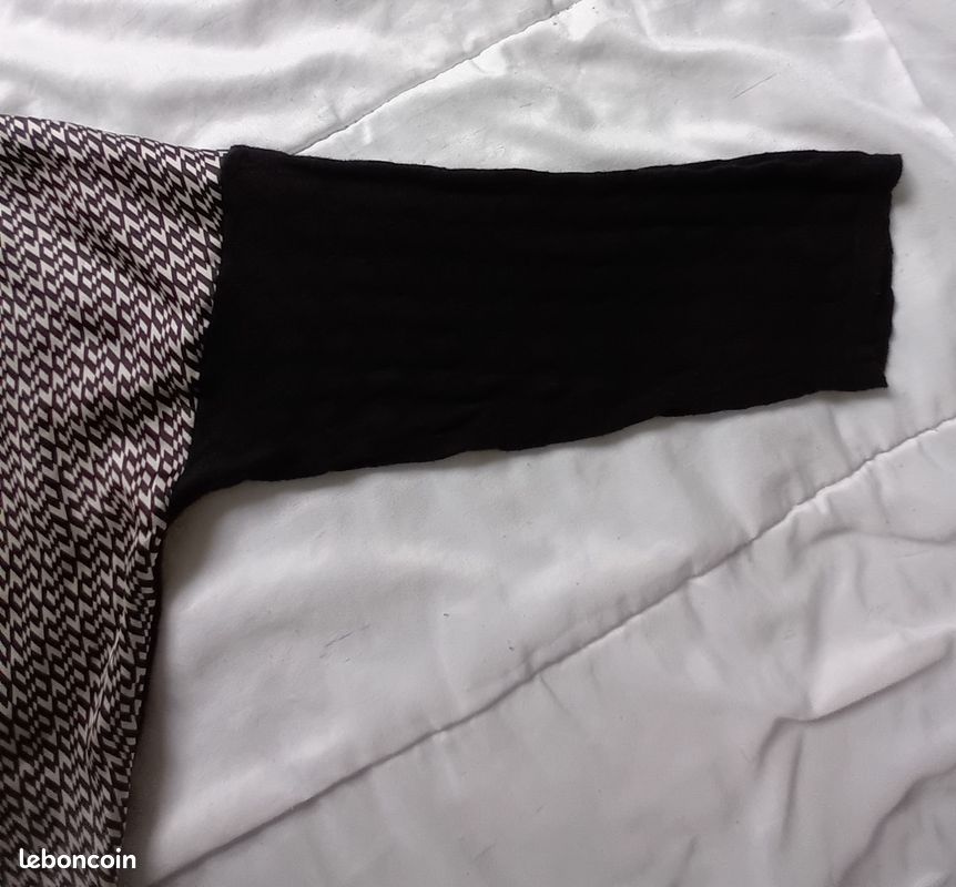 Haut Imprimé Noir Et Blanc ONE STEP Taille XL - Tunique Manches 3/4 En Polyester - Style Chevron