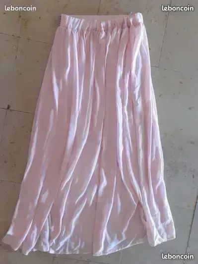 Jupe longue fluide rose pâle avec ceinture perlée - Taille 40/42 (image 3)