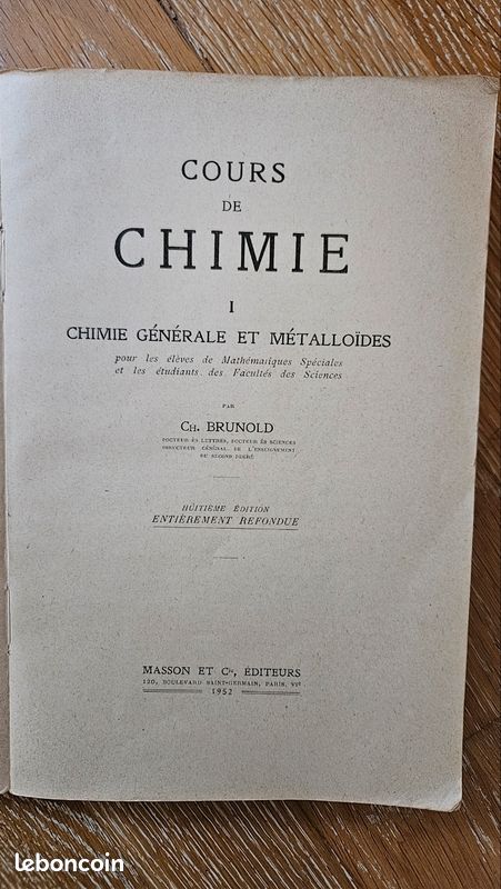 Livre ancien : cours de chimie (image 2)