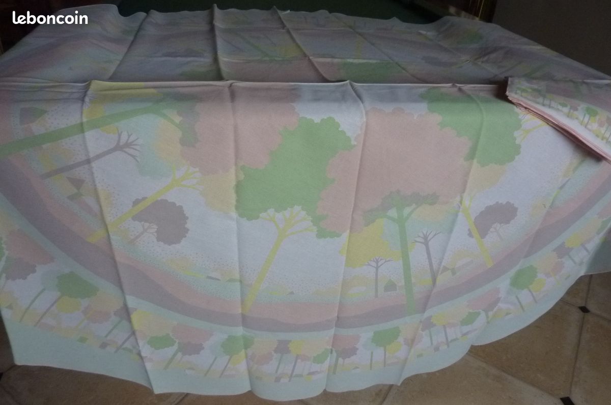NYDEL - NAPPE RONDE + 6 SERVIETTES - FORĂT - VILLAGE - Pastel đïžđł (image 2)