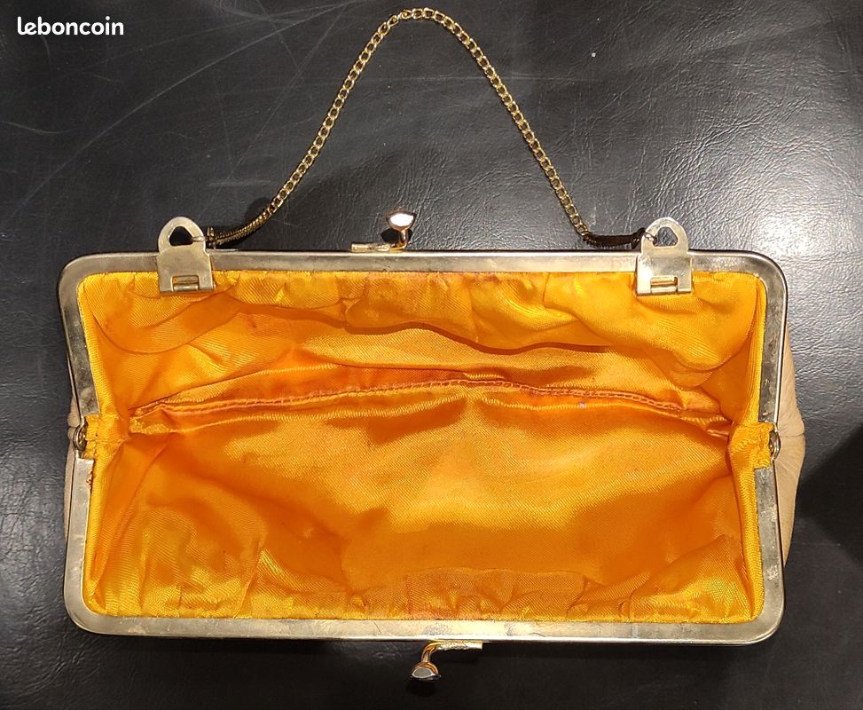Pochette Soirée Vintage En Cuir Caramel - Doublure Velours, Très Bon état | Accessoire élégant Rétro