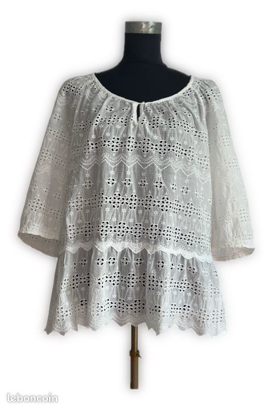Blouse broderie anglaise blanche volant bas Gérard Darel T38 (image 1)