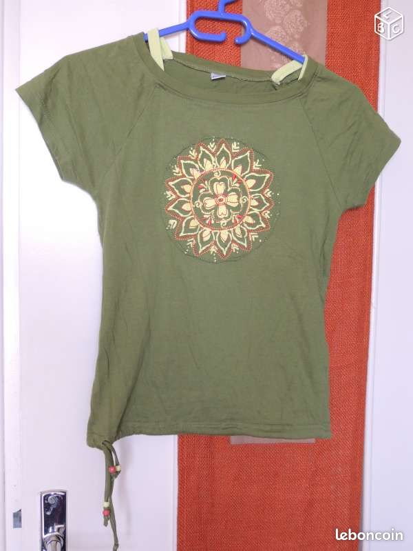 Beau tee-shirt vert et jaune T.36 BE (image 1)