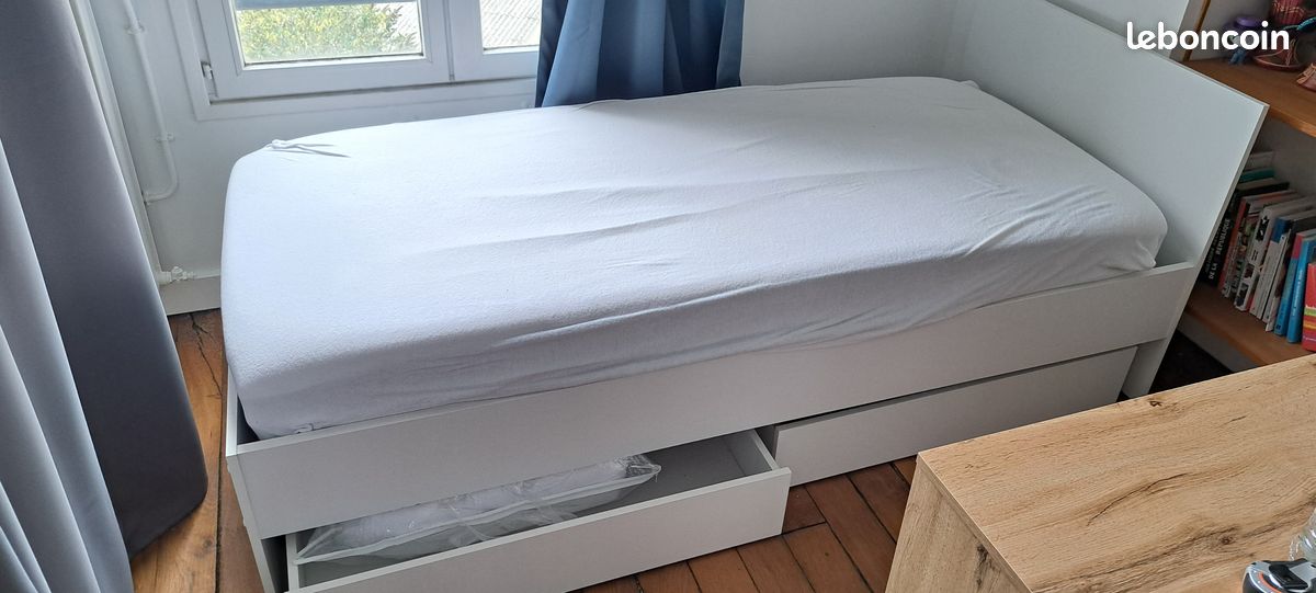 Lit Emma neuf 200x90 + sommier + matelas grand confort + tiroirs (image 2)