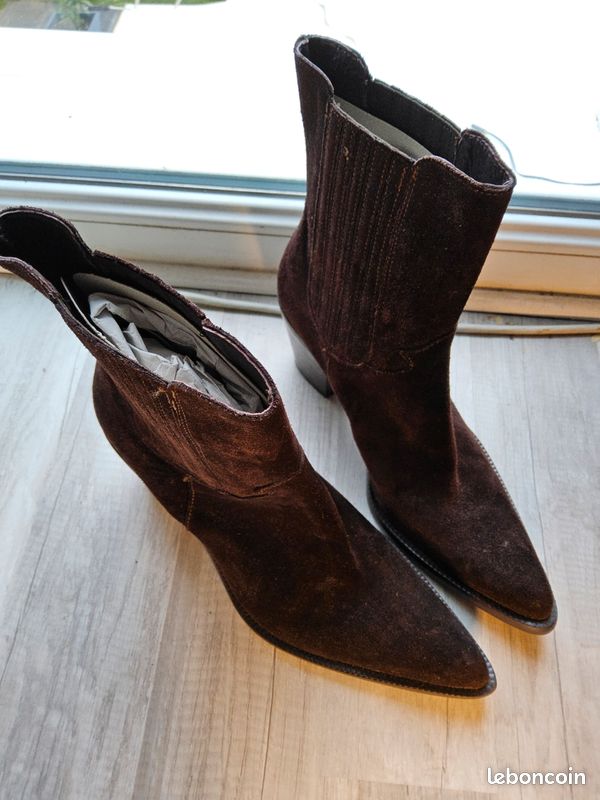Bottes En Daim Marron Taille 38 - Très Bon état - Bottines à Talon 5 Cm