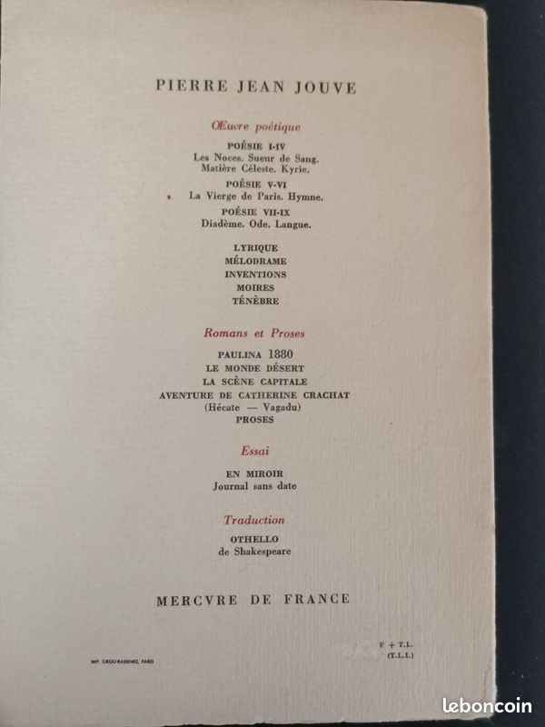 Pierre Jean Jouve, Poésie VII-IX -Diadème, Ode, Langue e (image 2)