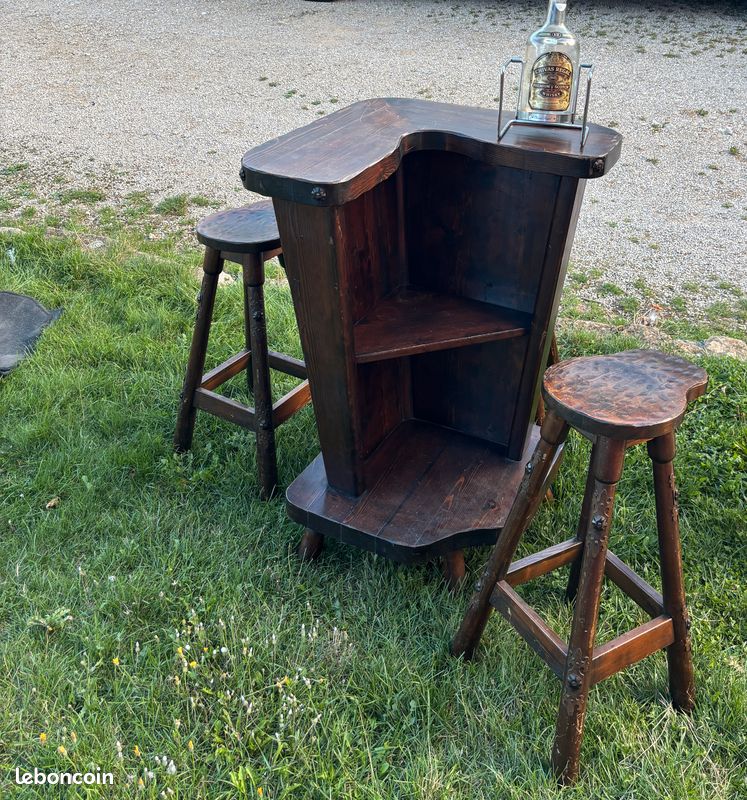🪵 Bar en bois massif + 4 tabourets – style rustique / chalet (image 4)