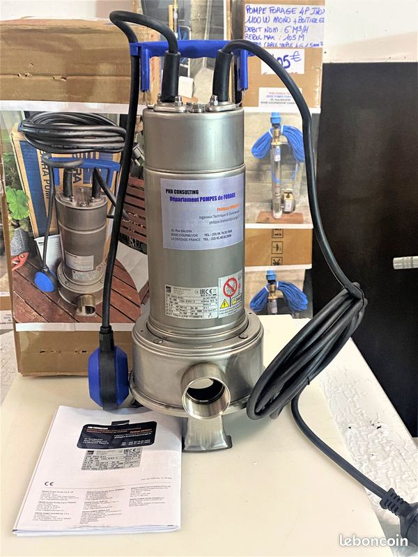 Pompe relevage inox pro eau usee 750w 22m3 11 hmt vortex+cuter neuve (image 1)