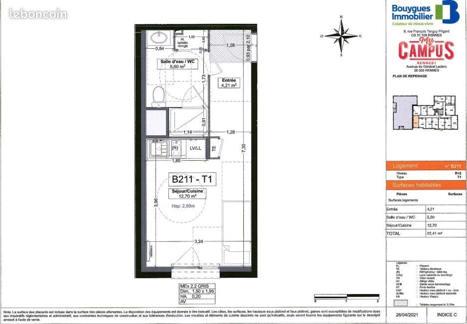 Appartement 1 pièce 22 m² · à Rennes · 22 m² · 577 €/mois
