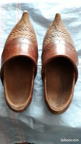 Bottines Vintage En Cuir Et Bois - Taille 40, Style Sabot Ancien, Occasion Homme