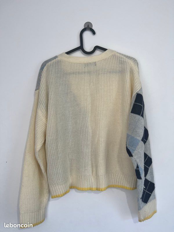 Haut blanc avec carreaux en bleu pour femme (image 2)