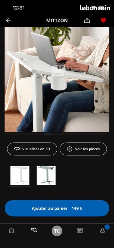 Mittzon ikea bureau assis debout blanc table ordinateur roulettes (image 7)
