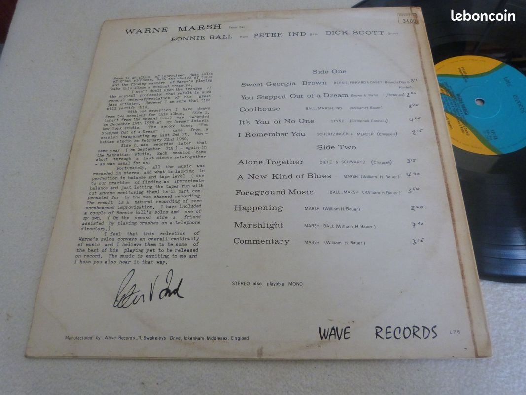 JAZZ Vinyle LP 33T Warne Marsh – Release Record Send Tape - UK 1969 (image 5)