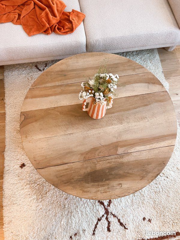 Table basse ovale bois massif vintage plateau rabattable bohème campagne chic (image 3)