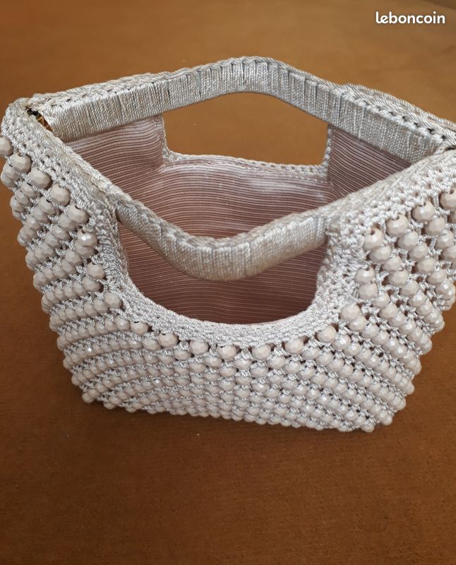 Grand Ours Vintage En Céramique Avec Collier De Perles Macramé