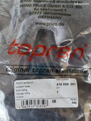 Tubo Radiatore TOPRAN 410 059 In EPDM, Lato Montaggio Valvola Bypass EGR, Per Mercedes Classe C, Vito, A, Sprinter, Codice OE 6512031882