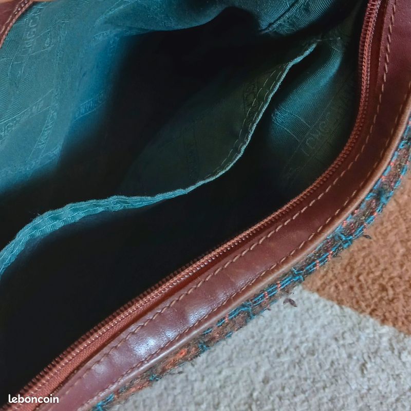Sac Longchamp Vintage Authentique - Toile Tissée Marron & Bleu (image 8)