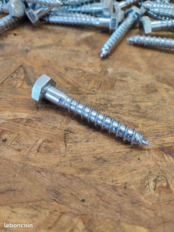 Lot De 100 Tire-fond Acier Zingué – Diamètre 10 Mm – Clé 17 – Neufs