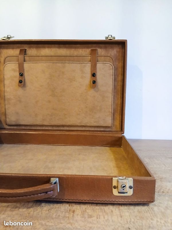 Valise à main en cuir vintage en bois, valise de voyage marron clair, fabriquée aux États-Unis, bagage de voyage Mid-Century, sac de voyage