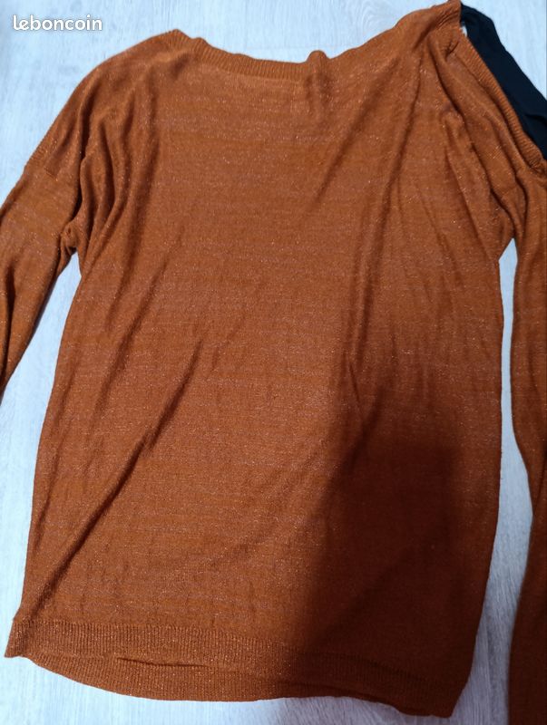 Pull Femme manches longues marron léger cache taille 38 (image 3)