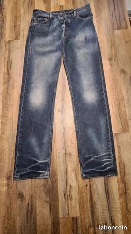 Jeans LEVI'S 501 Homme - Taille W30/L32, Coupe Droite, Denim Bleu Foncé, Boutonnage, Très Bon état