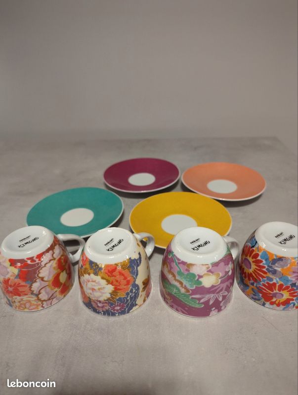 Lot de 6 tasses à café expresso motif japonais et soucoupes (image 1)