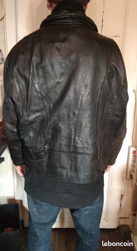 Blouson cuir noir vintage taille 48 XL-XXL (image 2)